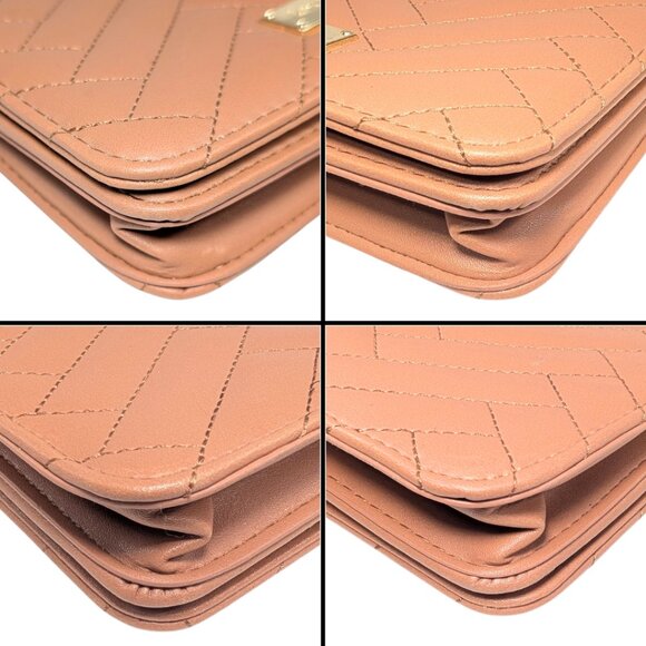 bebe Brown Faux Leather Sophia Quilted Chevron Chain Strap Convertible Crossbody - Picture 5 of 9